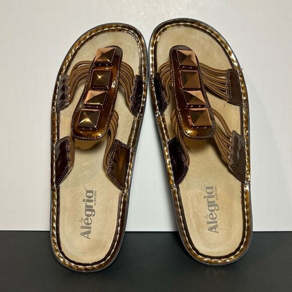 Womens ALEGRIA Pisa Bronze Patent Leather Embellished Sandals / Size 9 - EU 39 - Picture 5 of 8